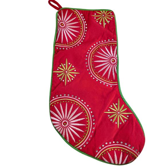 Christmas Stockings Set of 2 Green Red Embroidered Rhinestone 19" Holiday Decor - Picture 4 of 16